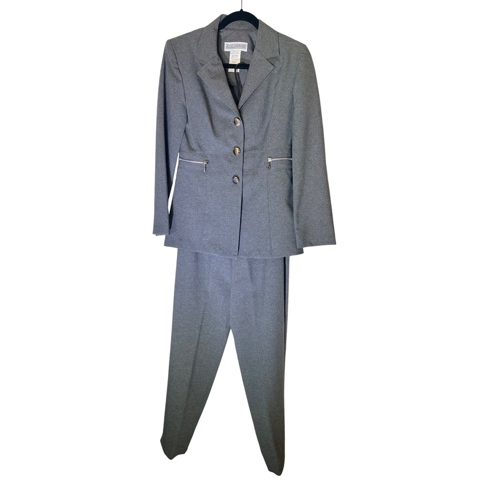 Jessica Howard Gray 2 Piece Pant Suit Vintage Blazer Trousers Set Size 8 38238